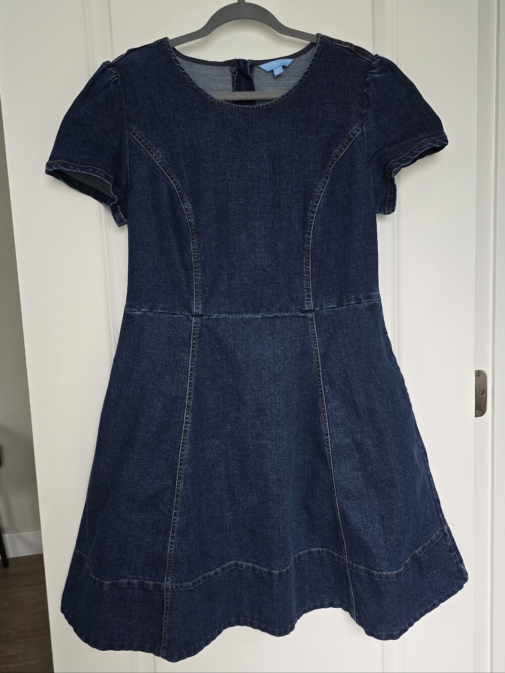 Dark Blue Denim Fit-and-Flare Dress With Pockets!